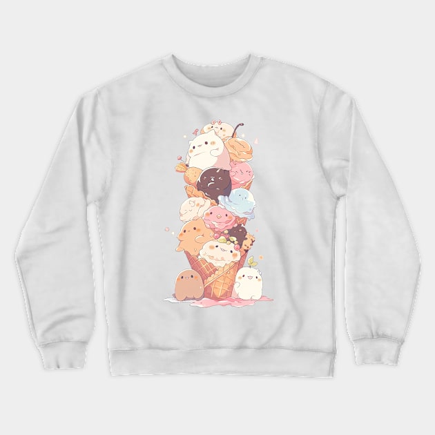 Foodiies Collection - The Happy Cuddling Double Ice Cream Cone | Kawaii Aesthetic Anime Food Design | PROUD OTAKU Crewneck Sweatshirt by PROUD OTAKU